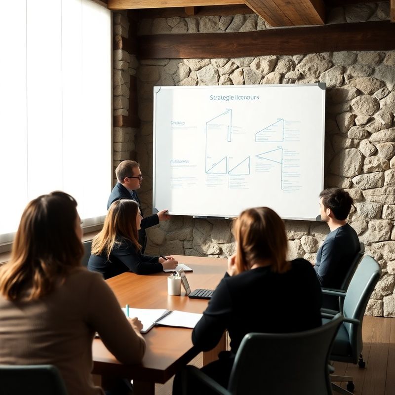 Bela tabla s strateškimi diagrami v modernem prostoru